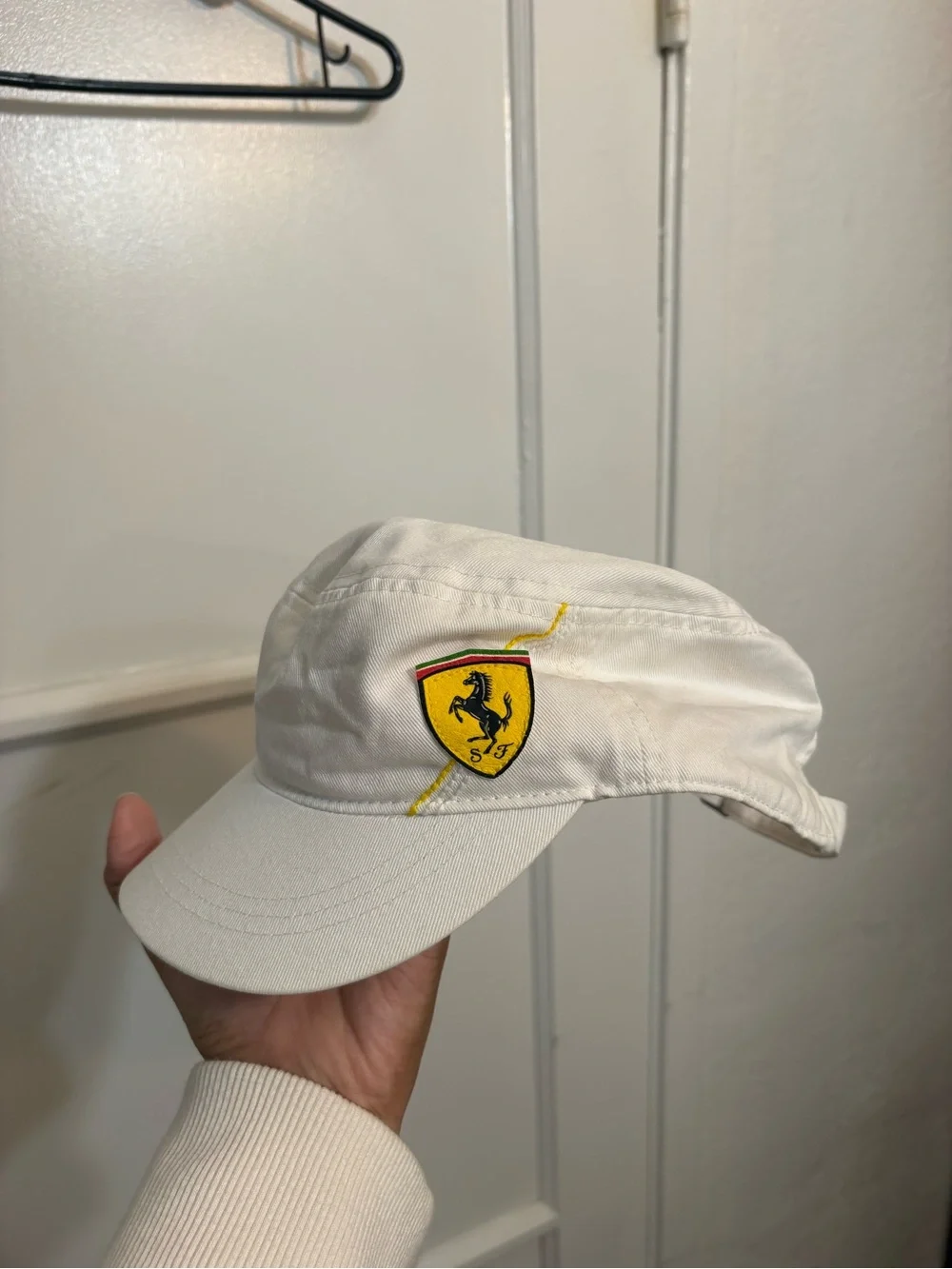 2000s puma white Scuderia Ferrari F1 team cap features a prominent embroidered